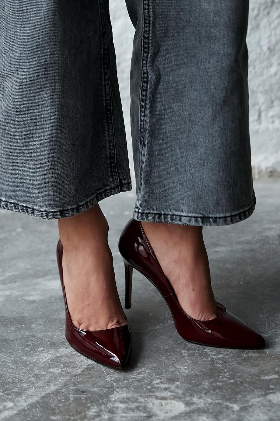 Sity Hakiki Deri Bordo Rugan Stiletto (10 CM)