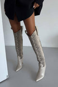 Velmora Croc-Texture Knee-High Boots – Nude