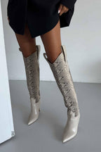 Velmora Croc-Texture Knee-High Boots