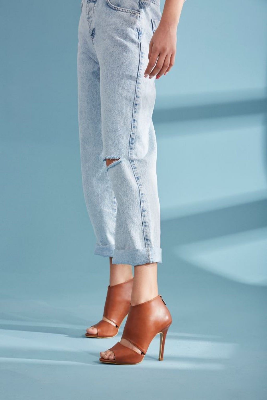 Barcelona – Open Toe Leather Stiletto Heels – Bitter Brown