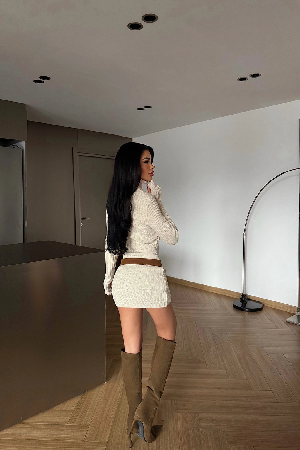 Veda Ribbed Knit Mini Dress – Bitter Brown