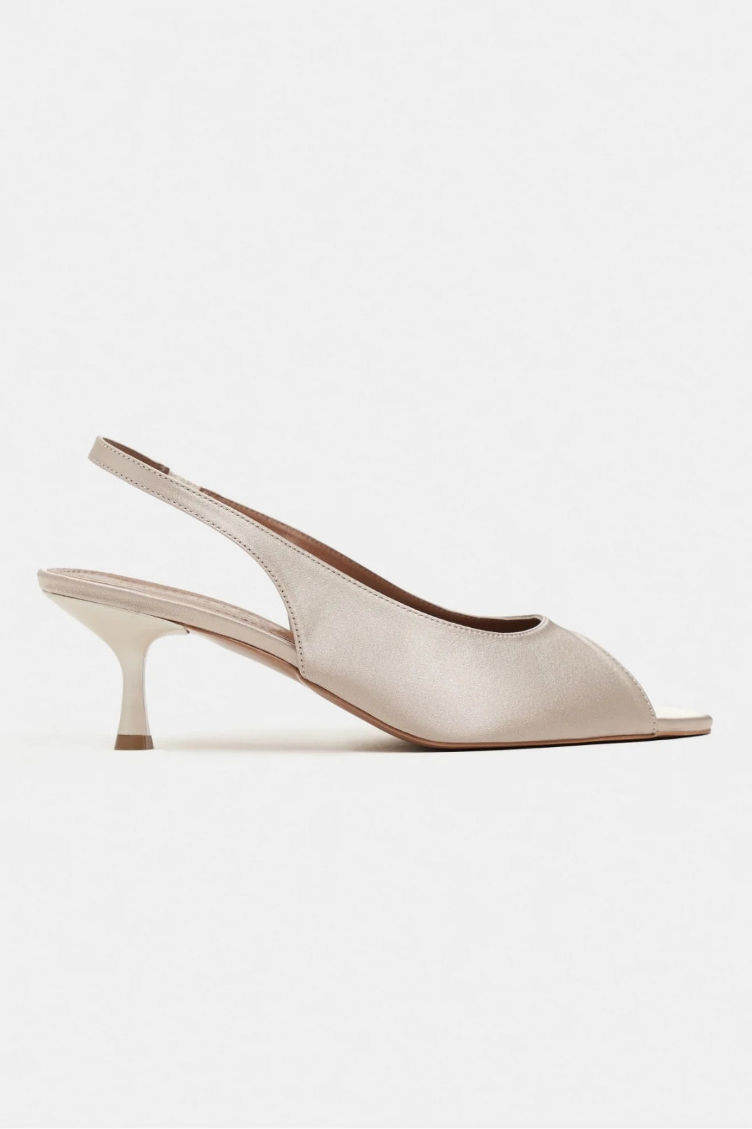 Aurelia Satin Peep-Toe Slingback Kitten Heels – Pearl Satin