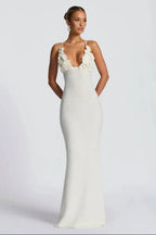 Solara Bloom Crochet Maxi Dress – White Floral Lace Knit