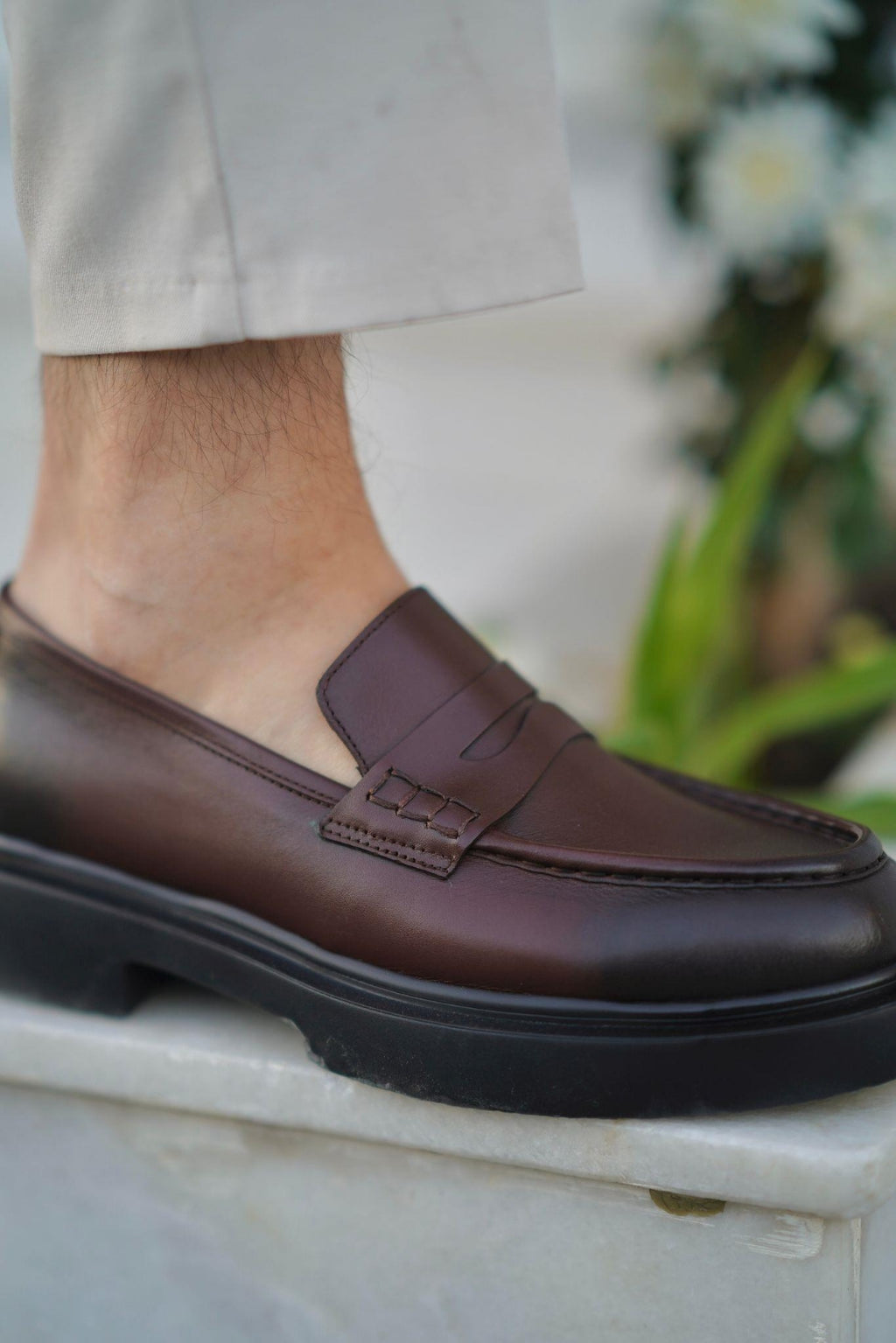Brown Genuine Leather Penny Loafers