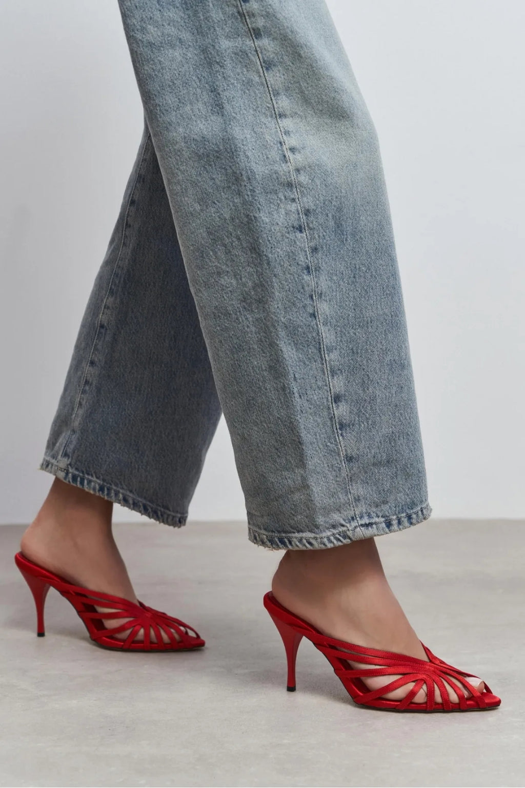 Seraphina Satin Cage-Strap Open-Toe Heeled Mule – Navy Satin