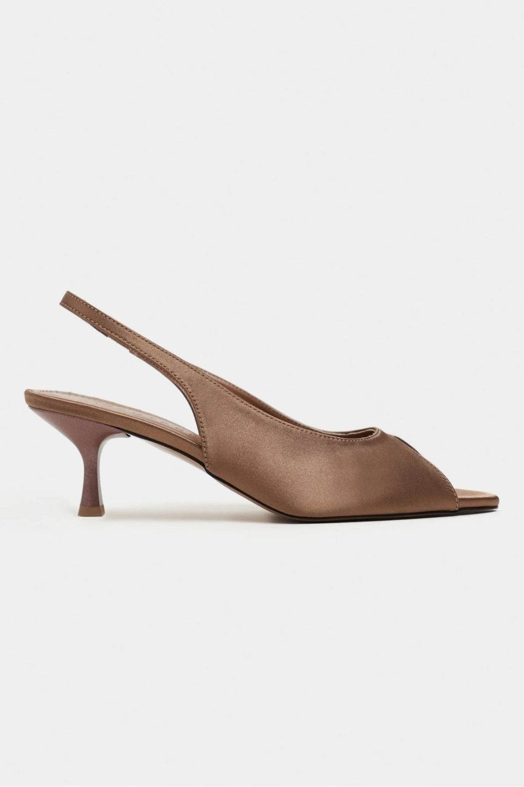 Aurelia Satin Peep-Toe Slingback Kitten Heels – Salmon Satin
