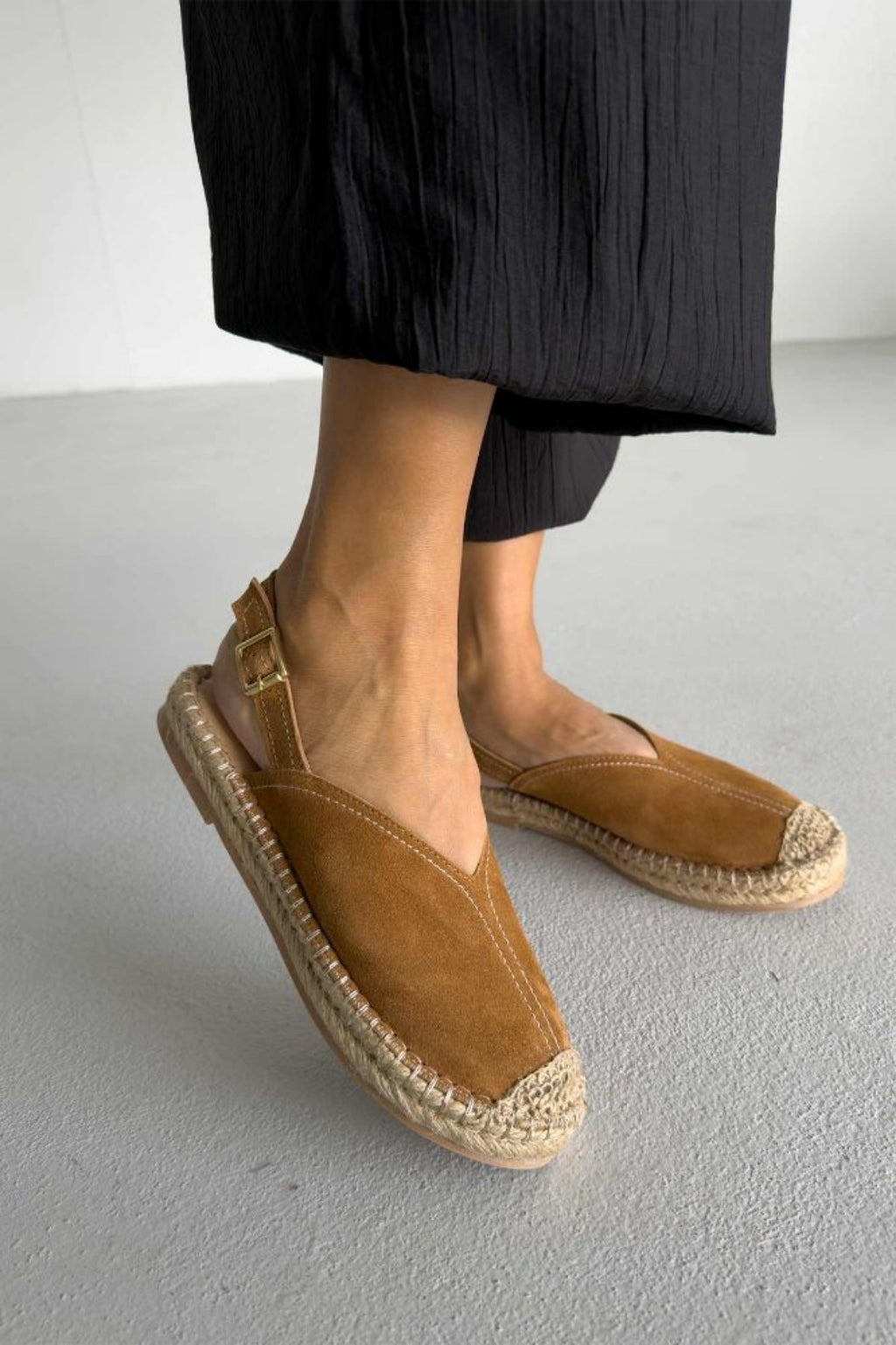 Heidi – Genuine Suede Leather Espadrille Slingback Flats – Sand