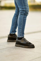 Tony Siyah %100 Hakiki Deri (Nubuk-Floter) Eva Taban Sneaker