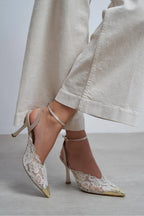 Celestia Royale Lace Couture Ankle Strap Heels – Burgundy