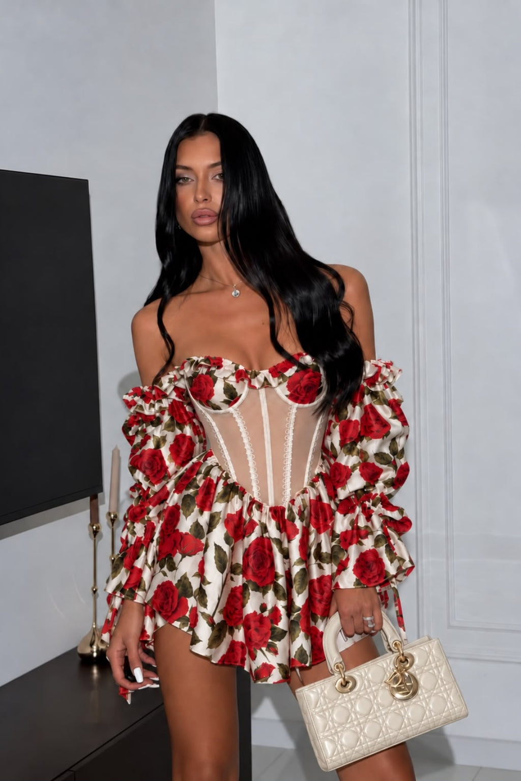 Odette Rose Corset Ruffle Mini Dress