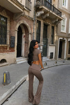 Solvienne Crystal-Studded Flare Pants Set
