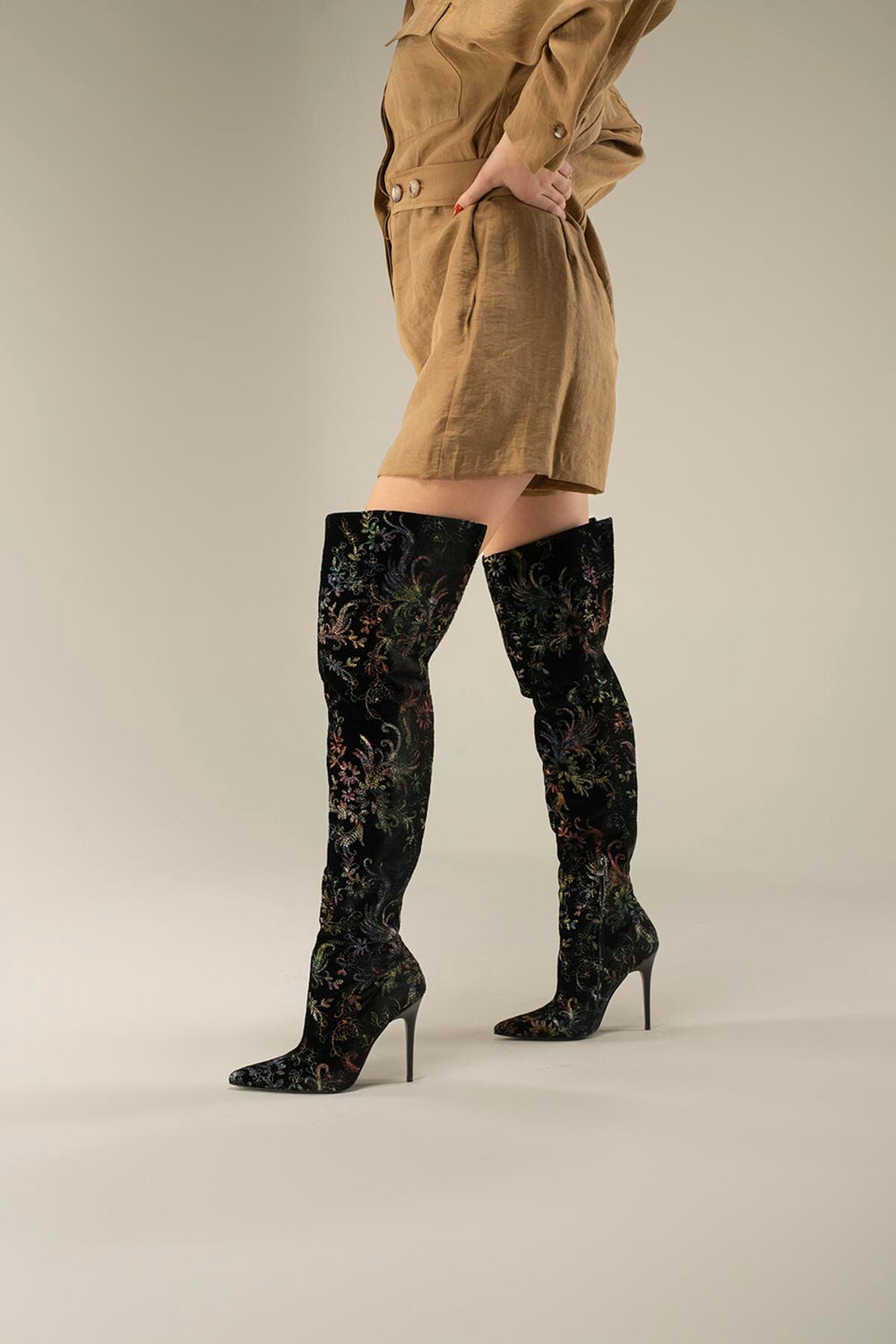Zavielle Over-the-Knee Stiletto Boots – Metallic Silver