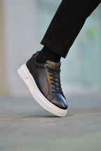 Armin Black 100% Genuine Leather Pool Eva Sole Sneakers