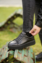 Esteban Siyah %100 Hakiki Deri 4 CM Light Termo Taban Sneaker