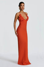 Solara Bloom Crochet Maxi Dress – Orange Floral Lace Knit
