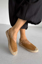 Heidi – Genuine Suede Leather Espadrille Slingback Flats – Sand