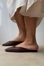 Elegant Women's Ballet Flats with Knitted Bow Detail - Black