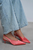 WILSON Satin Slingback Heels – Salmon Satin