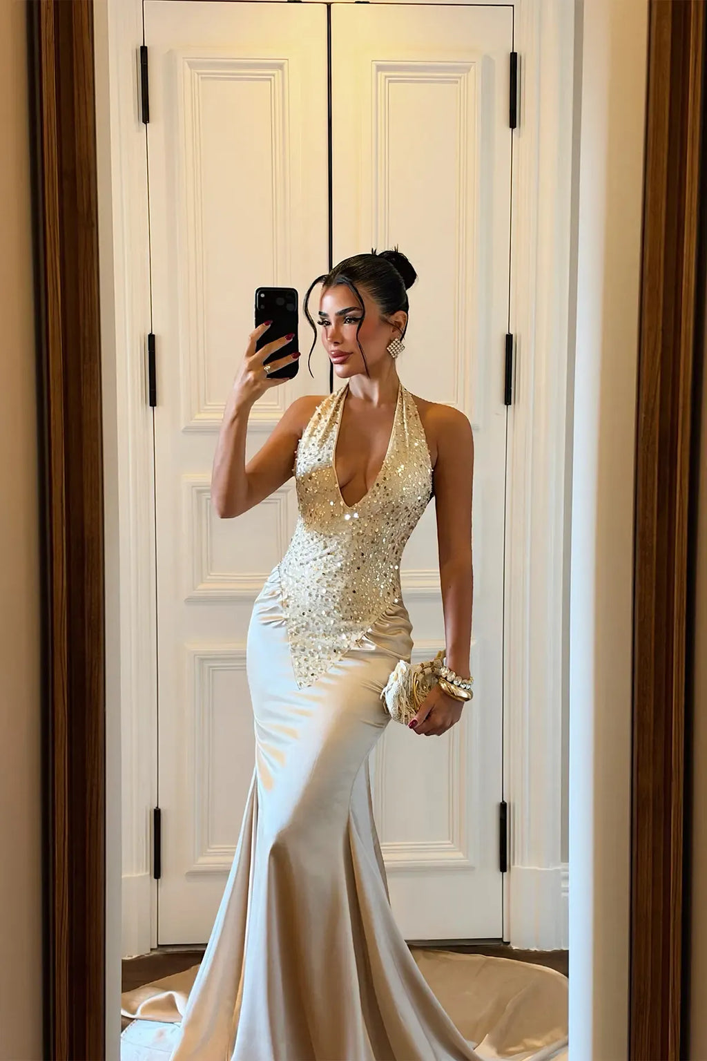 Ophira Gold Embellished Mermaid Gown