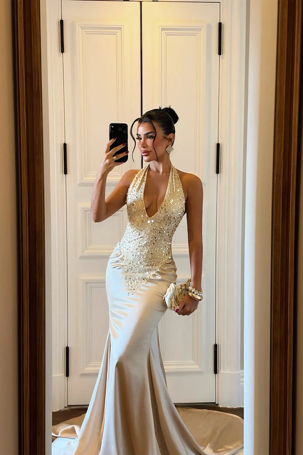 Ophira Gold Embellished Mermaid Gown