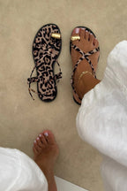 Amara Leopard Strappy Flat Sandals