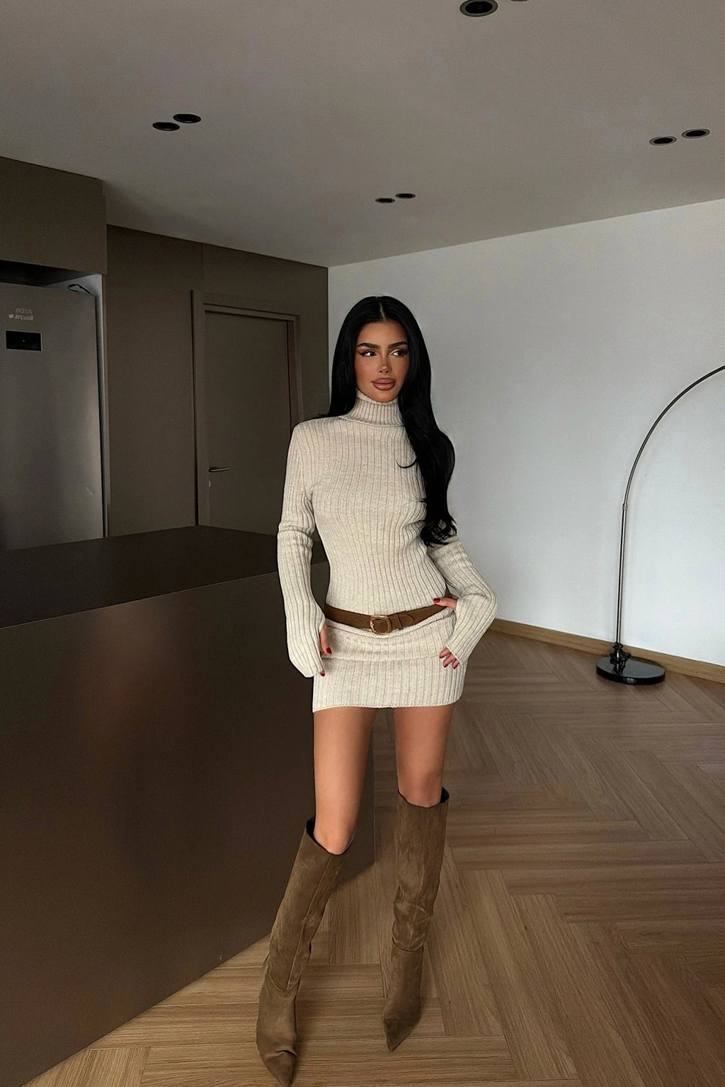 Veda Ribbed Knit Mini Dress – Bitter Brown