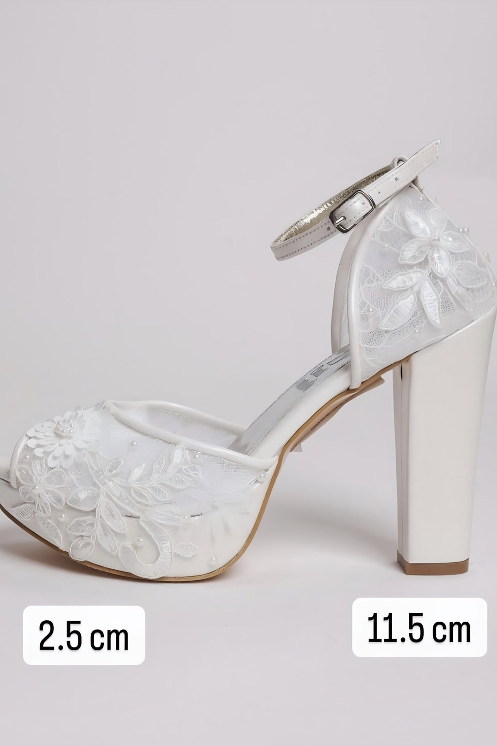 White Floral Lace Wedding Shoes - Platform Block Heel Open Toe Bridal Shoes