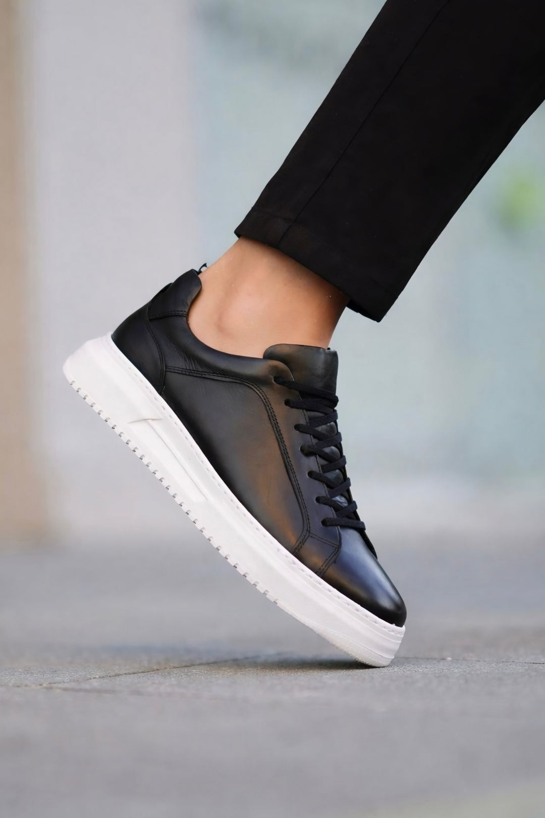 Armin Black 100% Genuine Leather Pool Eva Sole Sneakers
