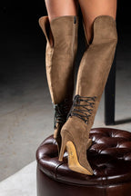 Léane Studded Lace-Up Stiletto Boots – Black