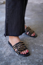 Linear Zebra Genuine Suede Women's Slippers