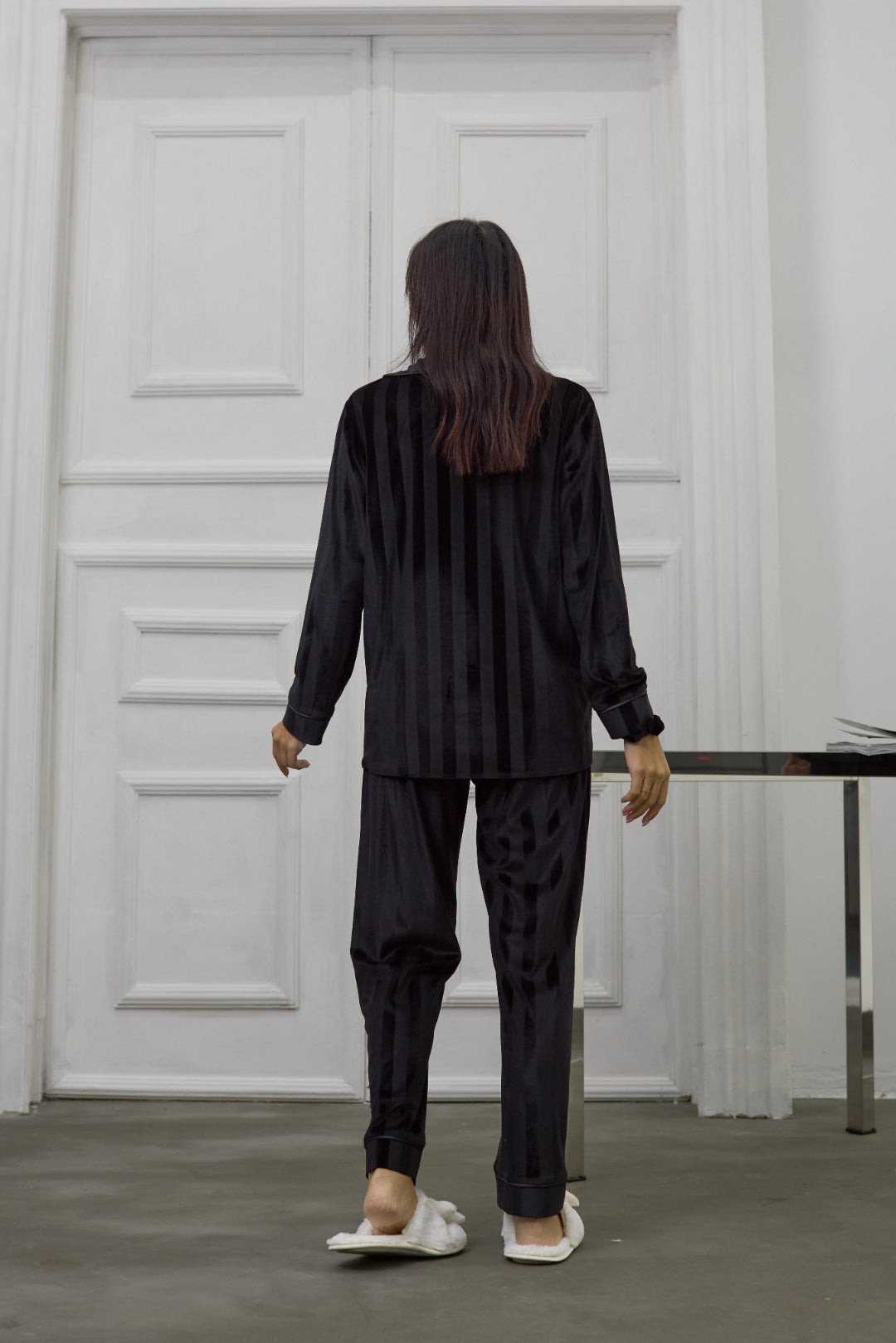 Estelle Striped Velvet Pajama Set — Red