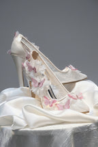 Pink Butterfly White Lace Bridal Stilettos