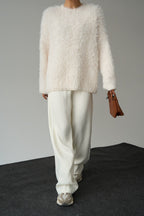 Drexen Fluffy Textured Crew-Neck Sweater – Cream
