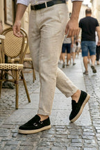 Black Genuine Suede Leather Double Monk Strap with Woven Sole