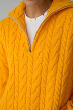 Merrick Chunky Cable-Knit Half-Zip Sweater – Orange