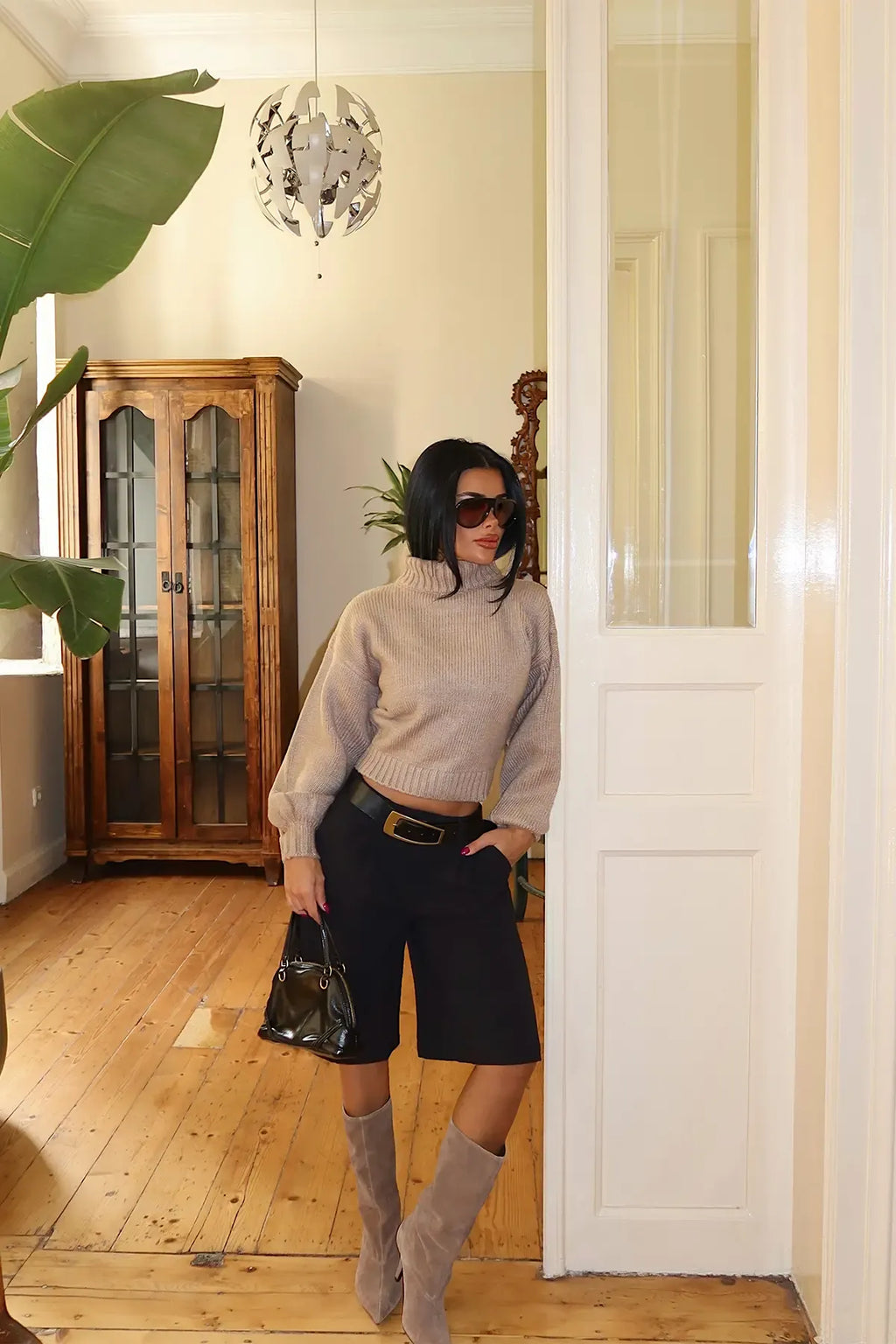 Bracken High-Neck Knit Sweater – Anthracite