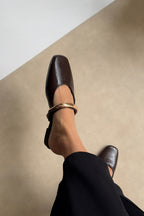 Bitter Coffee Gold Detailed Square Toe Elegant Women's Slippers