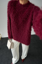 Drexen Fluffy Textured Crew-Neck Sweater – Cream