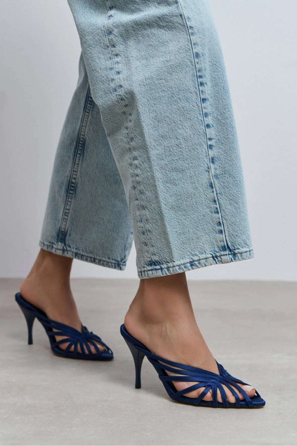 Seraphina Satin Cage-Strap Open-Toe Heeled Mule – Navy Satin