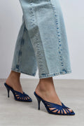 Seraphina Satin Cage-Strap Open-Toe Heeled Mule – Navy Satin