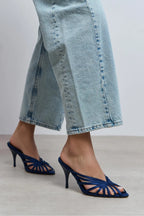 Seraphina Satin Cage-Strap Open-Toe Heeled Mule – Navy Satin
