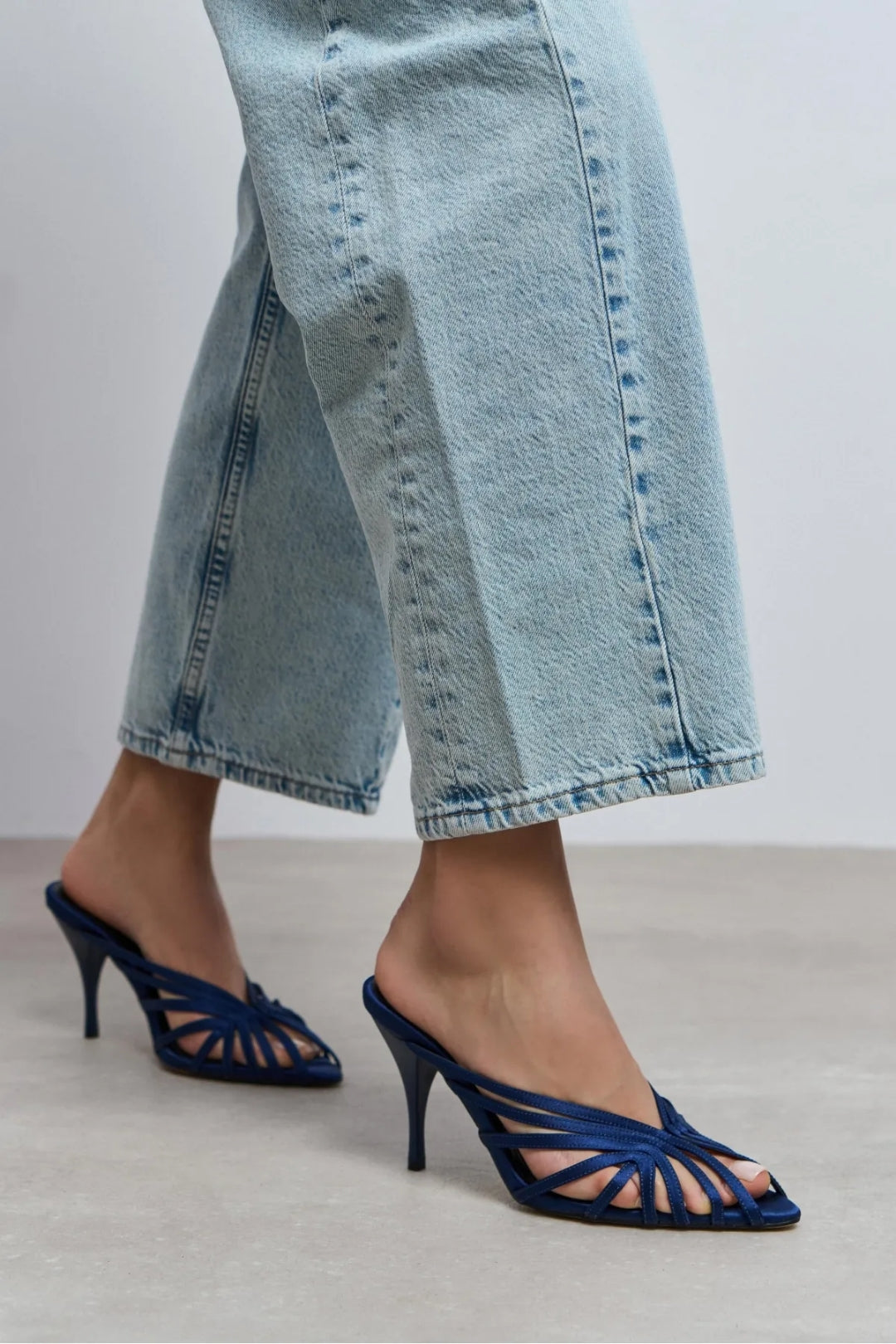 Seraphina Satin Cage-Strap Open-Toe Heeled Mule – Navy Satin