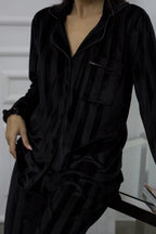 Estelle Striped Velvet Pajama Set — Red