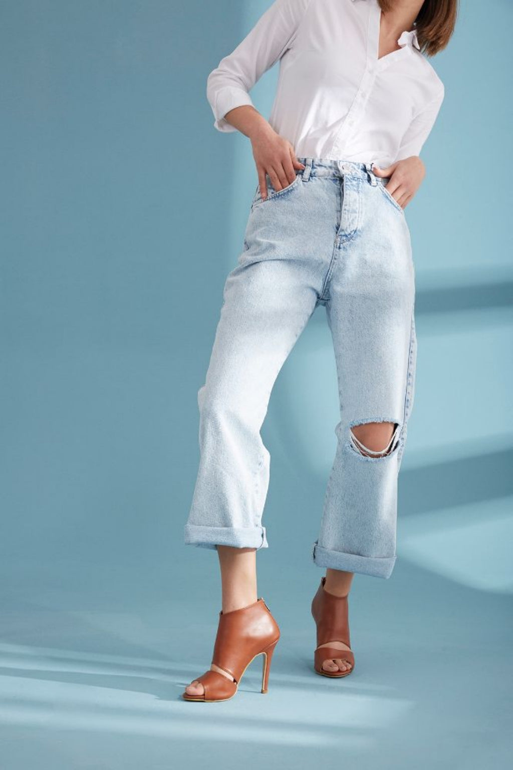 Barcelona – Open Toe Leather Stiletto Heels – Bitter Brown
