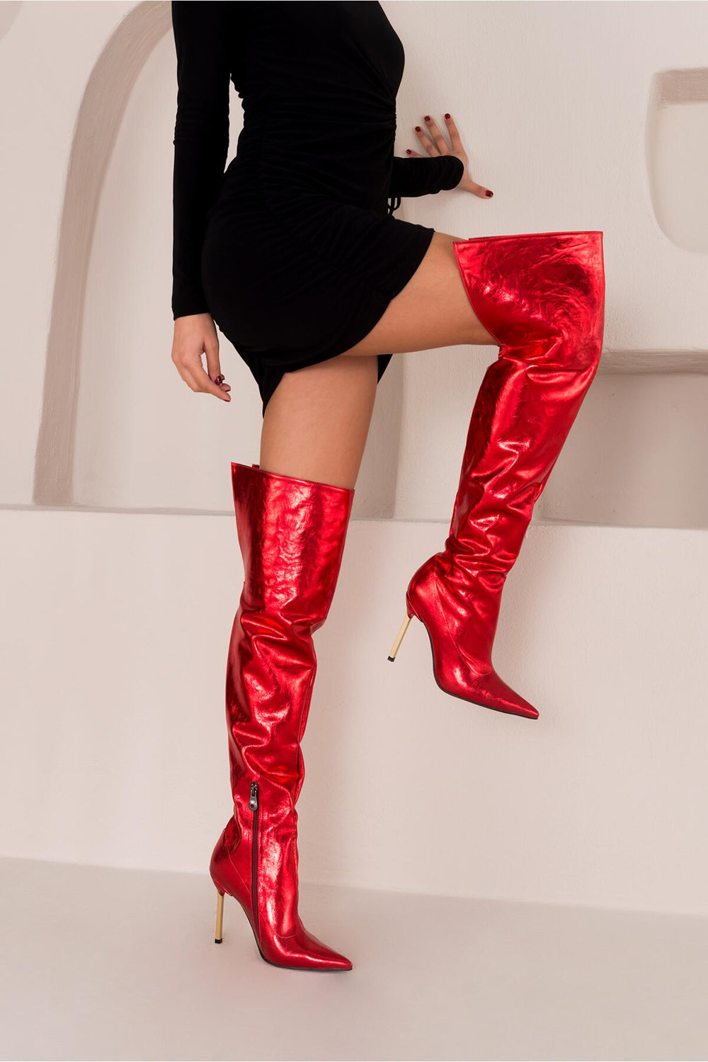 Zavielle Over-the-Knee Stiletto Boots – Metallic Silver