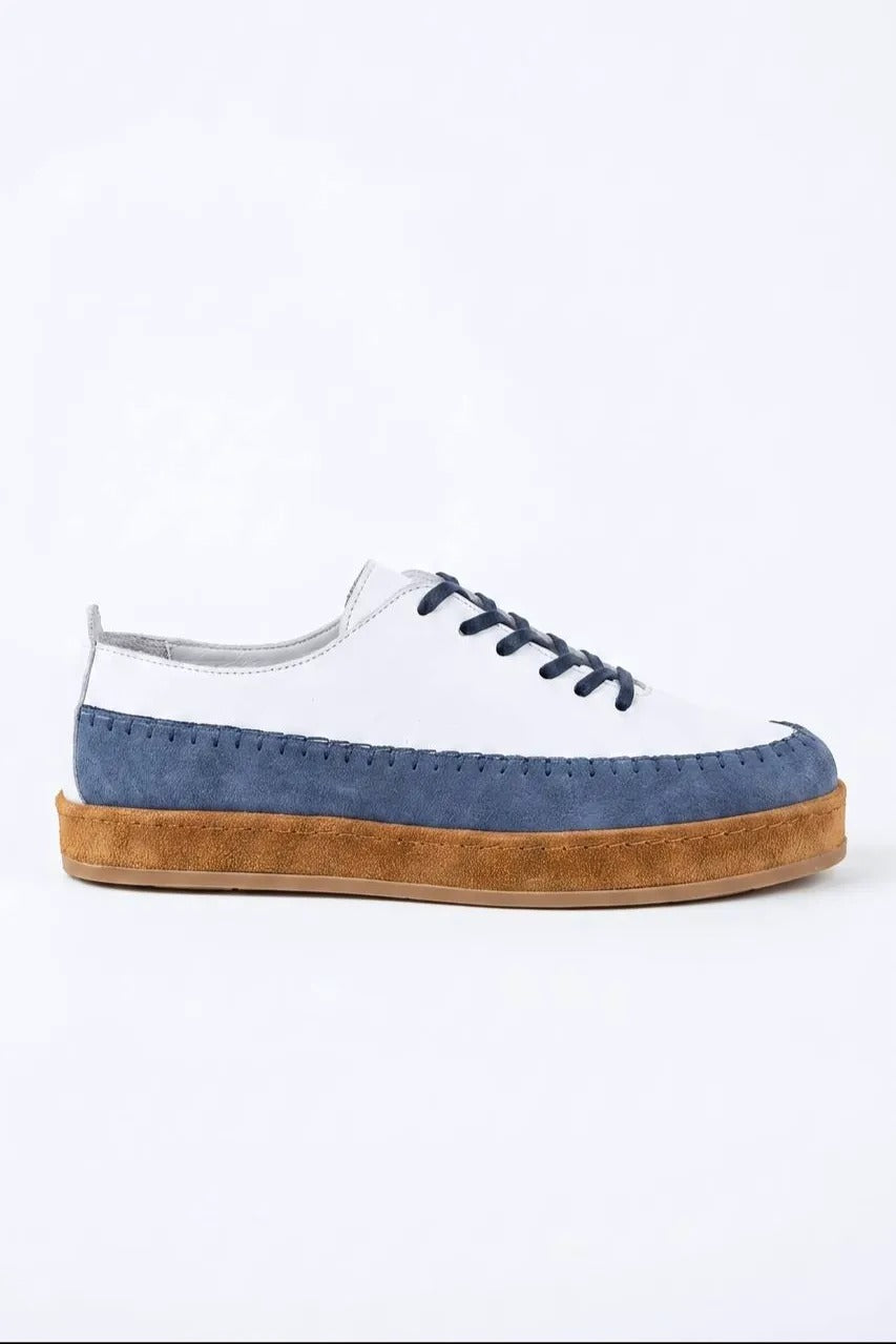 Cassian Two-Tone Leather Casual Sneakers – Beige & Brown