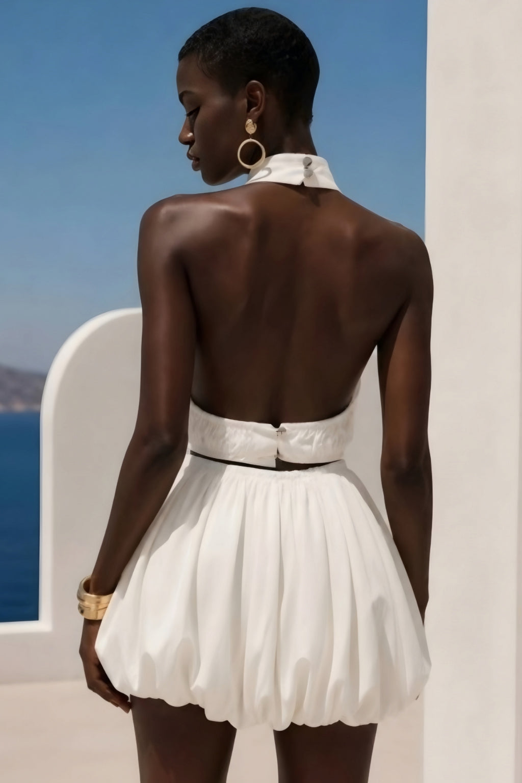 Santorini Blanc Signature Look – White Modal Two-Piece Set & Dubai Crystal Clear Stiletto Bundle