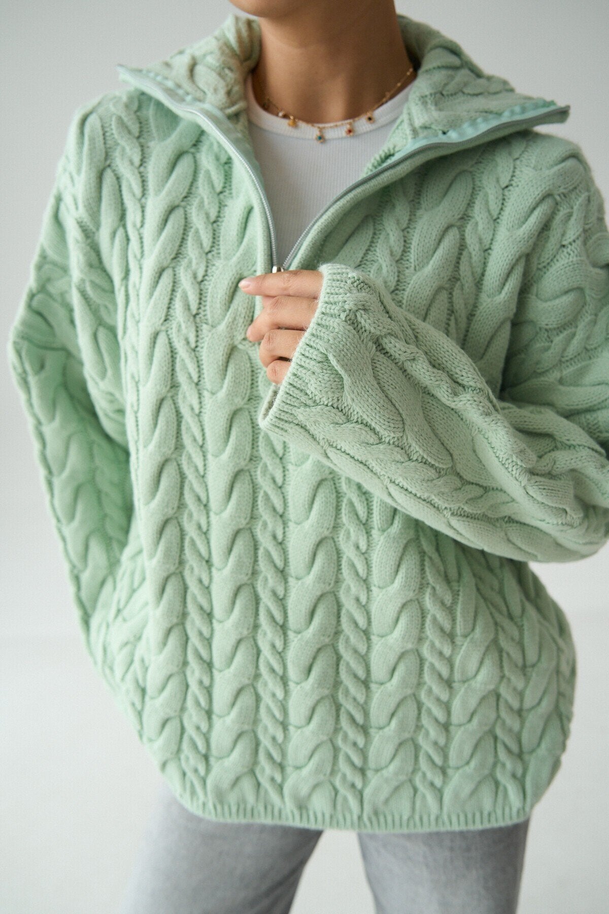 Merrick Chunky Cable-Knit Half-Zip Sweater – Orange