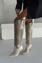 Velmora Croc-Texture Knee-High Boots