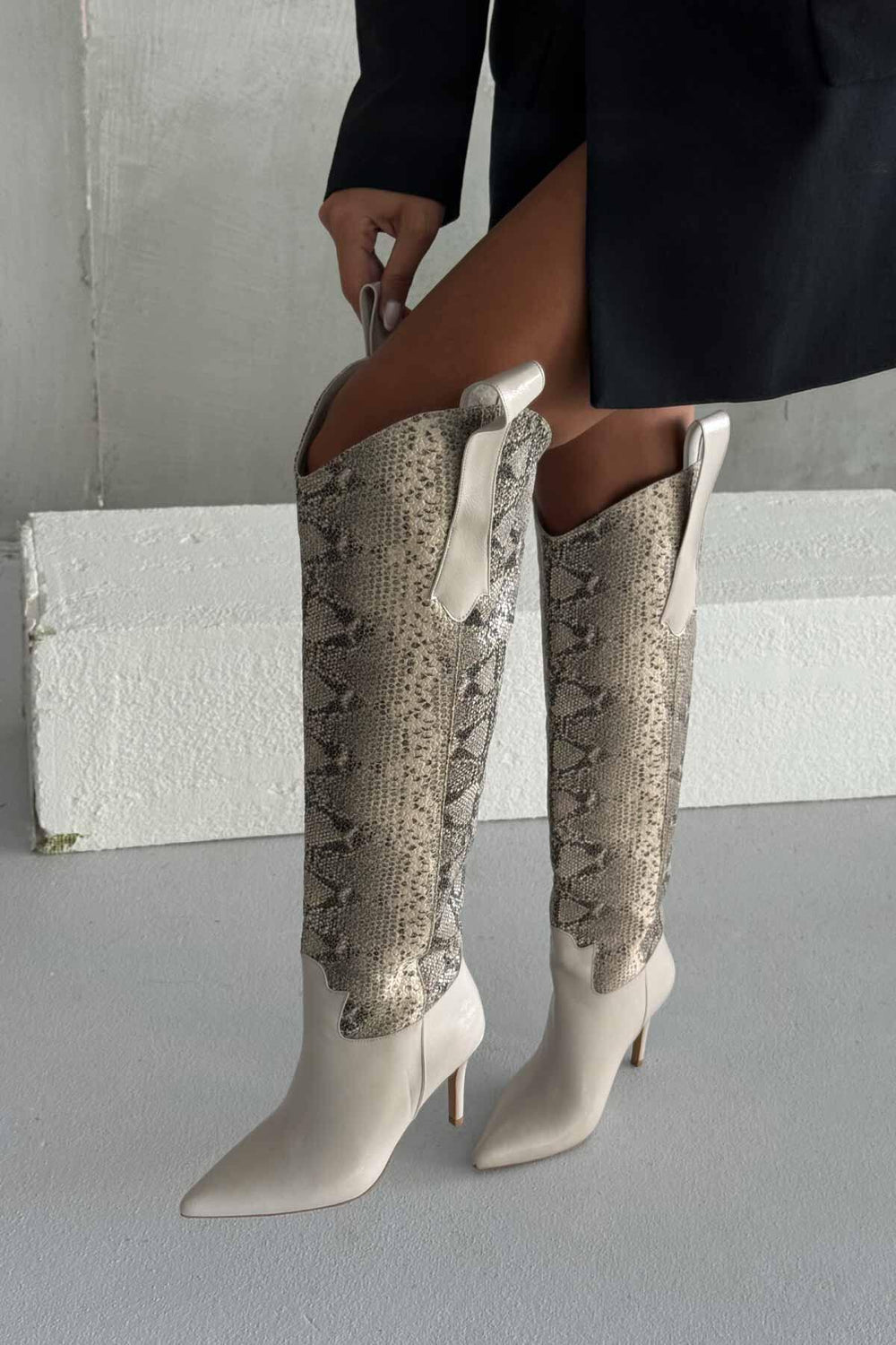 Velmora Croc-Texture Knee-High Boots